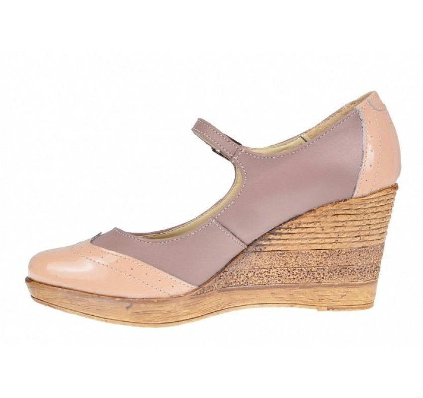 Marimea 36 - Pantofi dama din piele naturala bej cu varf lacuit - LP104BEJBEJ