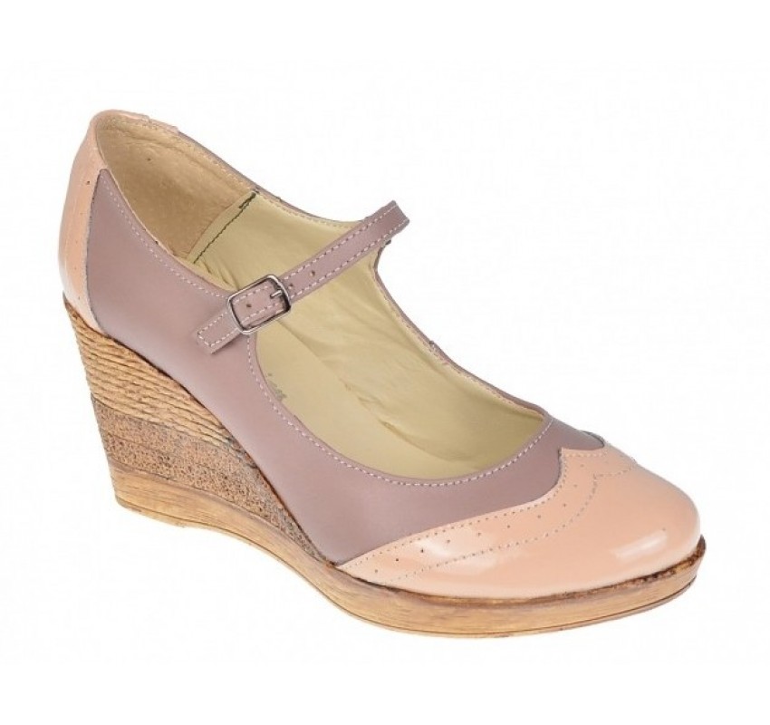Marimea 36 - Pantofi dama din piele naturala bej cu varf lacuit - LP104BEJBEJ
