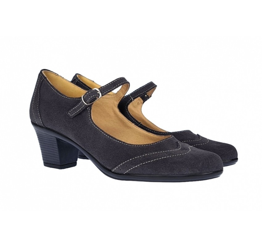 Oferta marimea 35 - Pantofi dama eleganti din piele naturala intoarsa, gri, toc de  5cm, foarte comozi - LP104GRIVEL