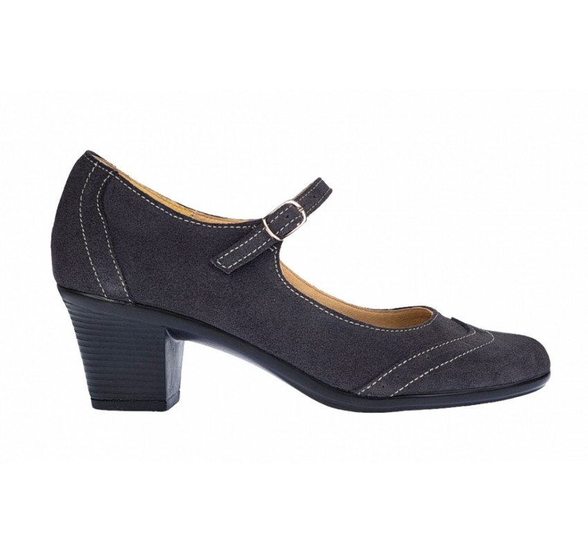 Oferta marimea 35 - Pantofi dama eleganti din piele naturala intoarsa, gri, toc de  5cm, foarte comozi - LP104GRIVEL