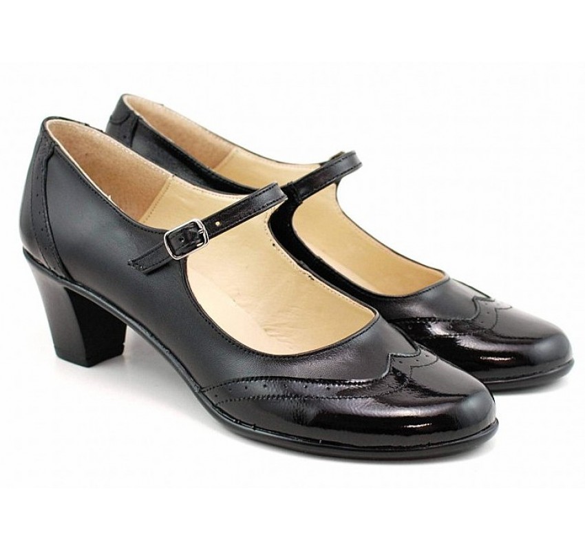 OFERTA    38,39 Pantofi dama comozi si eleganti, din piele naturala BOX si LAC, cu toc de 5CM - LP104NL5