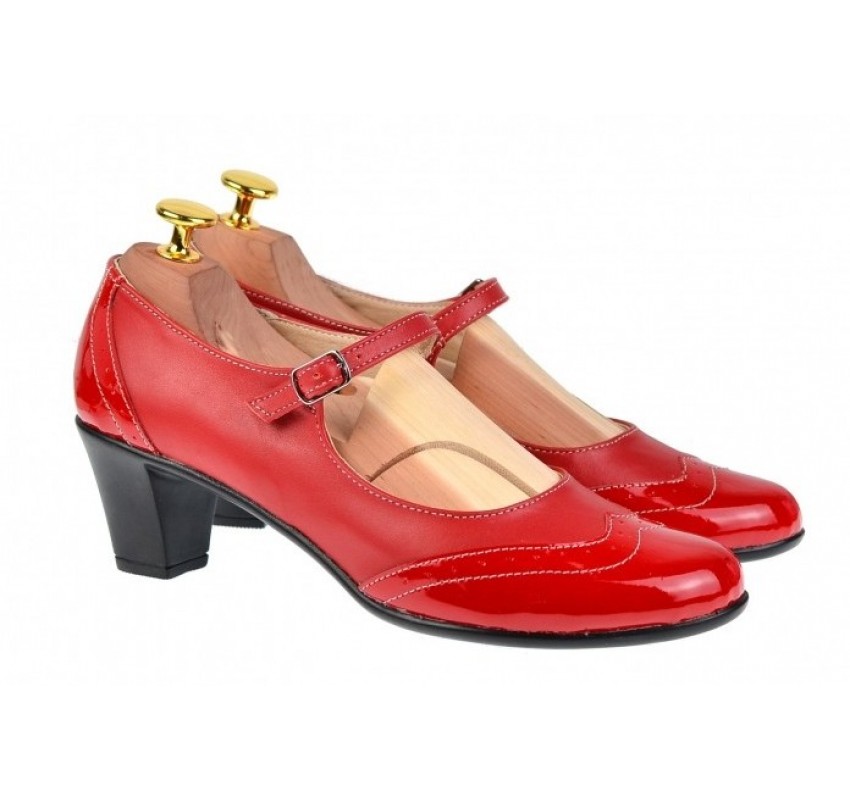Oferta  marimea 36- Pantofi dama rosii, eleganti, din piele naturala, cu toc de 5 cm,LP104RR