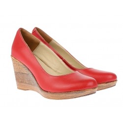 Marimea 36 Pantofi dama, casual, din piele naturala rosie cu platforma de 7 cm  LP3550RED
