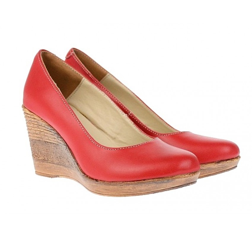 Oferta  marimea 36, 37 - Pantofi dama, casual, din piele naturala rosie cu platforma de 7 cm  LP3550RED