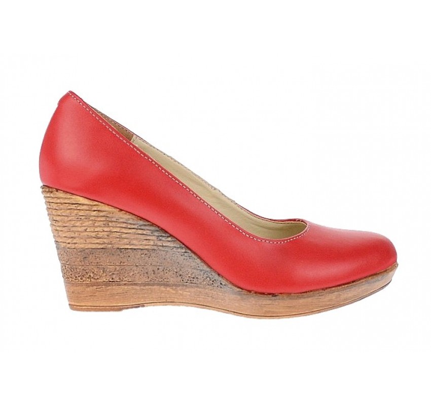 Oferta  marimea 36, 37 - Pantofi dama, casual, din piele naturala rosie cu platforma de 7 cm  LP3550RED
