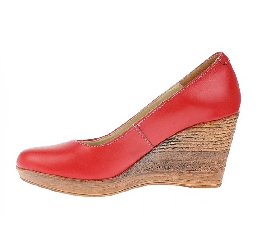 Oferta  marimea 36, 37 - Pantofi dama, casual, din piele naturala rosie cu platforma de 7 cm  LP3550RED