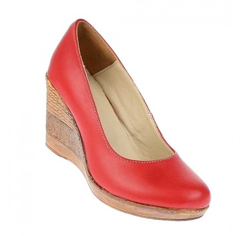 Oferta  marimea 36, 37 - Pantofi dama, casual, din piele naturala rosie cu platforma de 7 cm  LP3550RED
