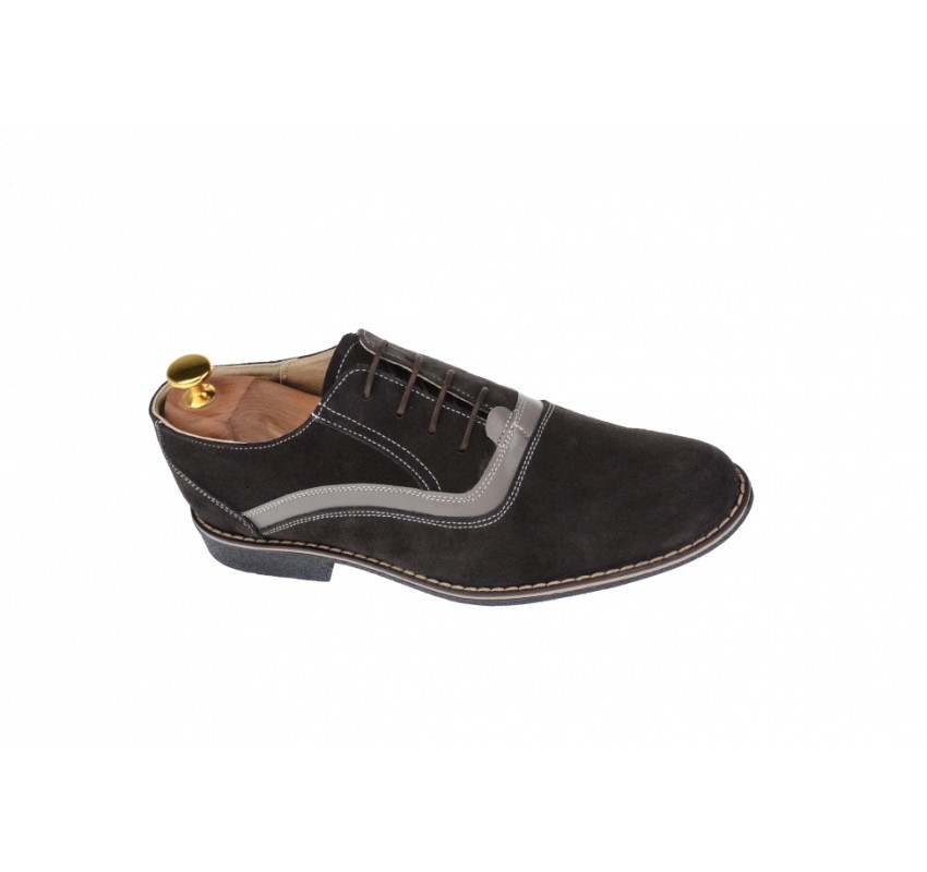 Oferta marimea 39, 44, Pantofi barbati casual din piele naturala intoarsa, culoare gri inchis LP37GRIVEL