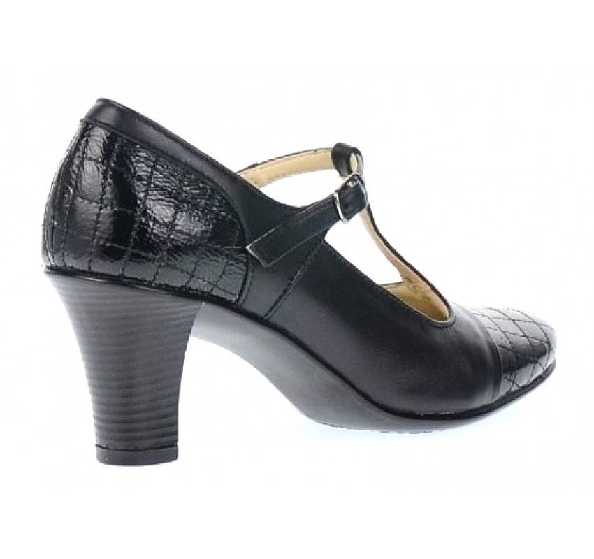 Pantofi dama eleganti din piele naturala cu bareta si varf lac - LP50N