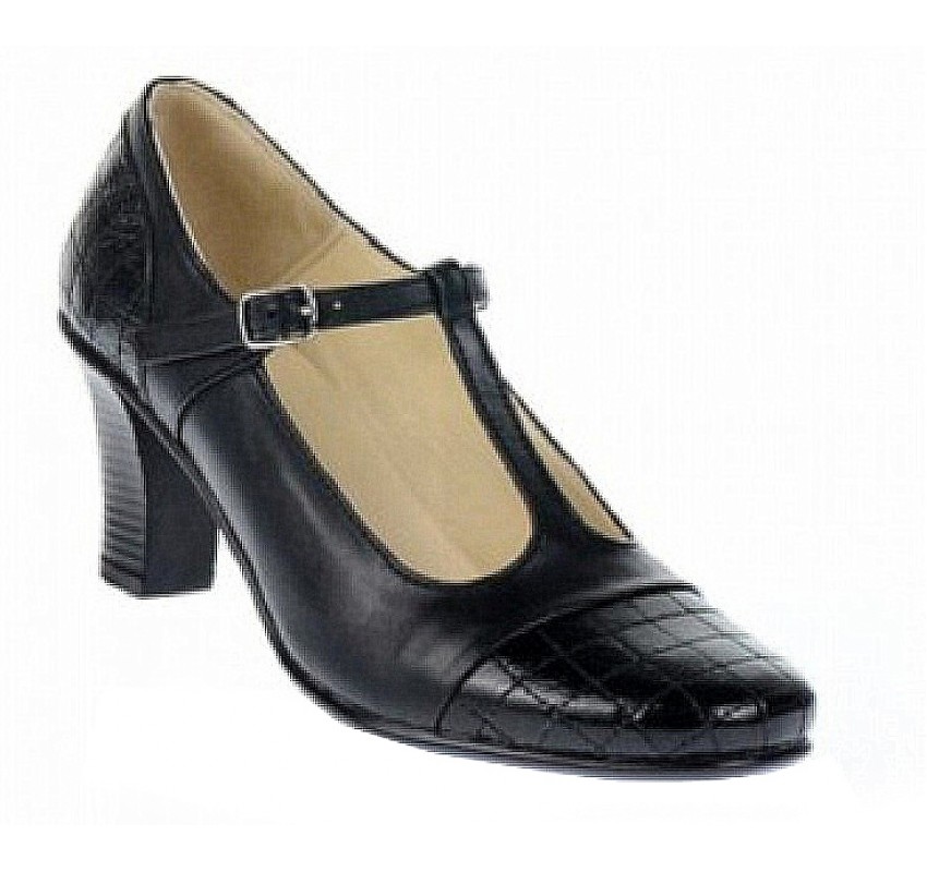 Pantofi dama eleganti din piele naturala cu bareta si varf lac - LP50N