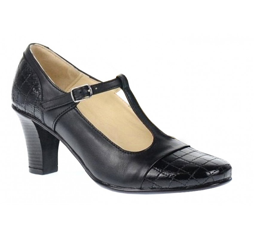 Pantofi dama eleganti din piele naturala cu bareta si varf lac - LP50N