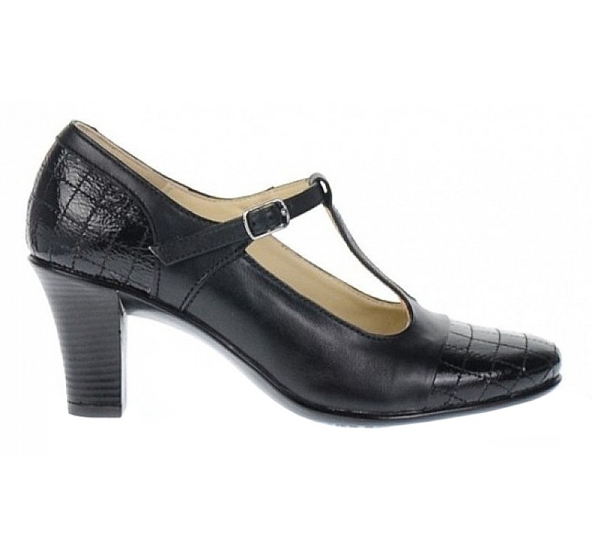 Pantofi dama eleganti din piele naturala cu bareta si varf lac - LP50N
