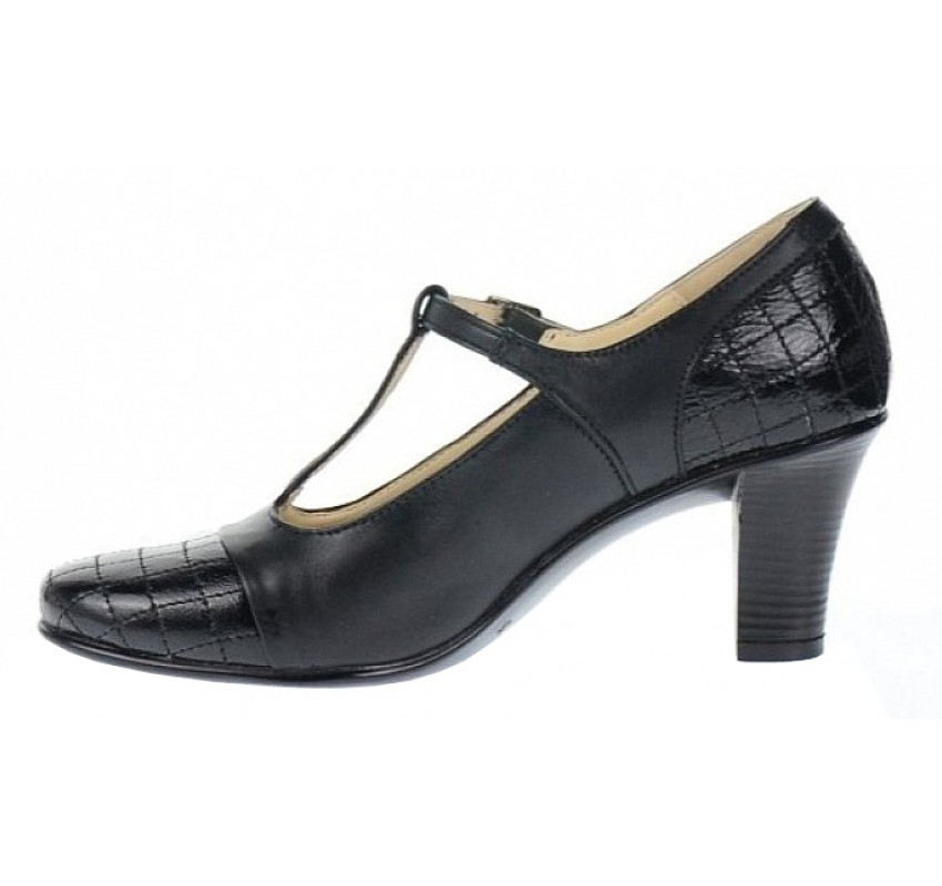 Pantofi dama eleganti din piele naturala cu bareta si varf lac - LP50N