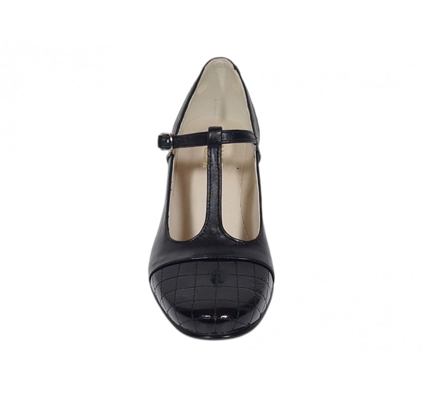 Pantofi dama eleganti din piele naturala cu bareta si varf lac - LP50N