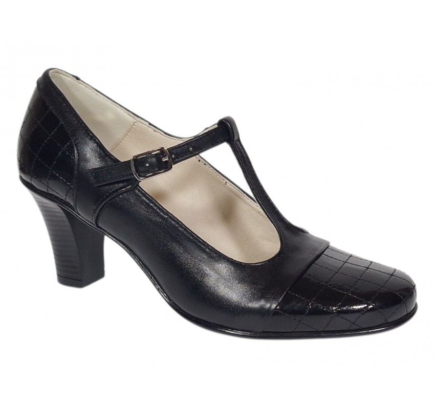 Pantofi dama eleganti din piele naturala cu bareta si varf lac - LP50N