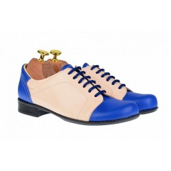 OFERTA  marimea 35 -  Pantofi dama, casual, din piele naturala (albastru cu bej) LP53ALBEJ