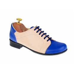 OFERTA  marimea 35 -  Pantofi dama, casual, din piele naturala (albastru cu bej) LP53ALBEJ