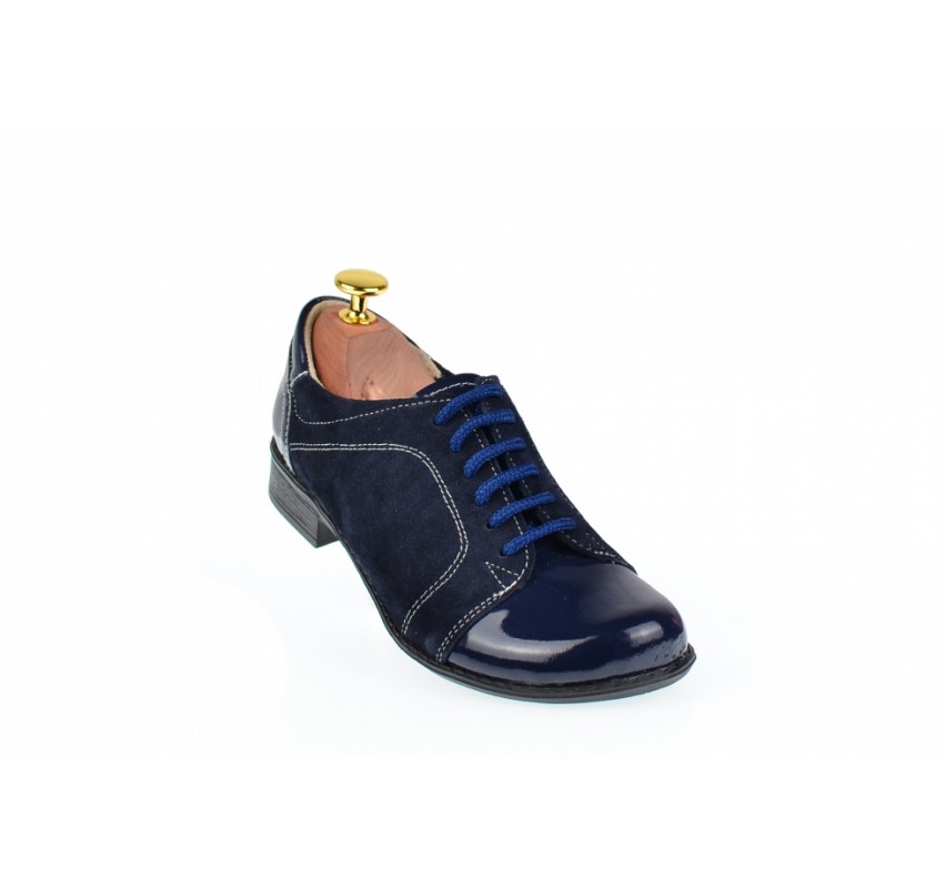 Oferta marimea 38, 40  -  Pantofi dama, casual, din piele naturala intoarsa si lac,  bleumarin - LP53BLBL