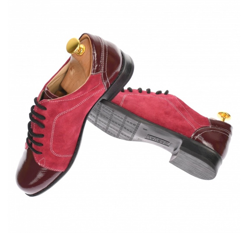 Oferta marimea 40 - Pantofi dama, casual, din piele naturala intorsa si lac, culoare visiniu - LP53VELV Oferta marimea 40 - Pantofi dama, casual, din piele naturala intorsa si lac, culoare visiniu - LP53VELV