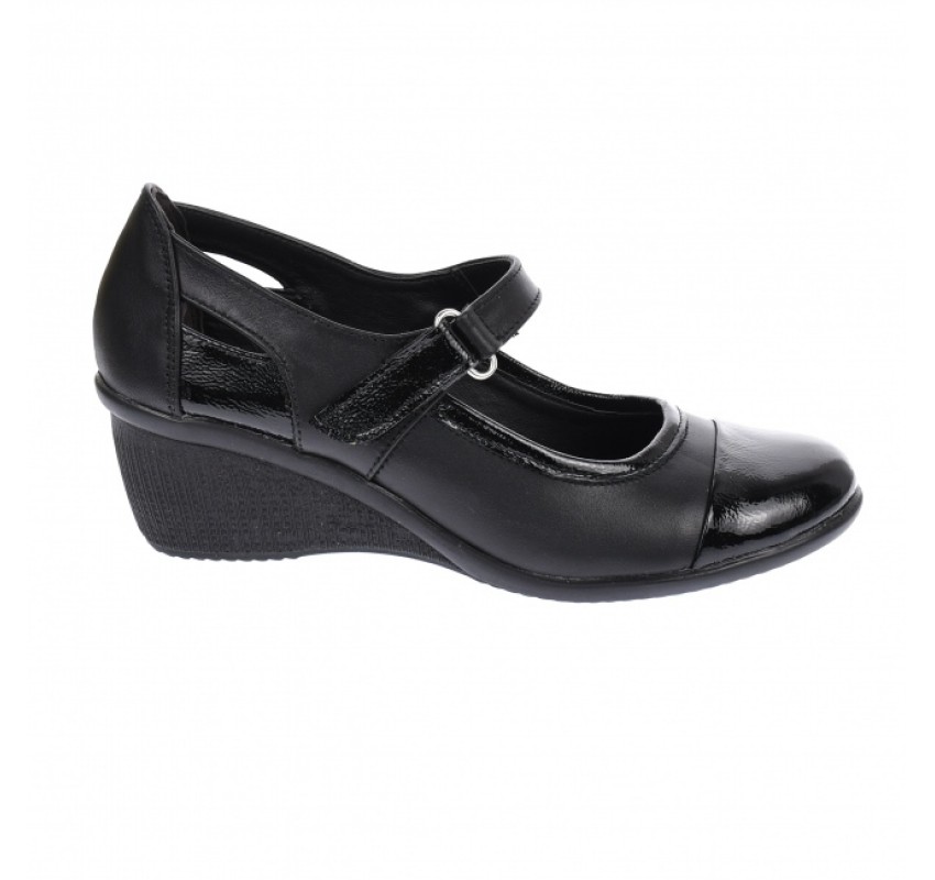 Oferta marimea 39 - Pantofi dama, casual, din piele naturala in combinatie cu piele lac, cu platforme de 5 cm - LP60NLAC