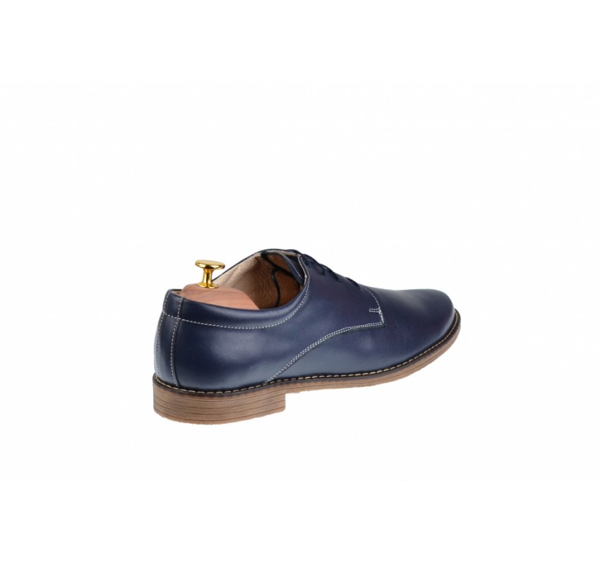 Oferta marimea 41, 43- Pantofi barbati casual din piele naturala box, bleumarin - LPABLM