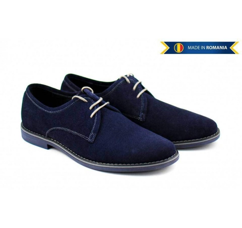 OFERTA  marimea 41 - Pantofi barbati,  casual-eleganti,  din piele naturala intoarsa,bleumarin - LPABLUVEL