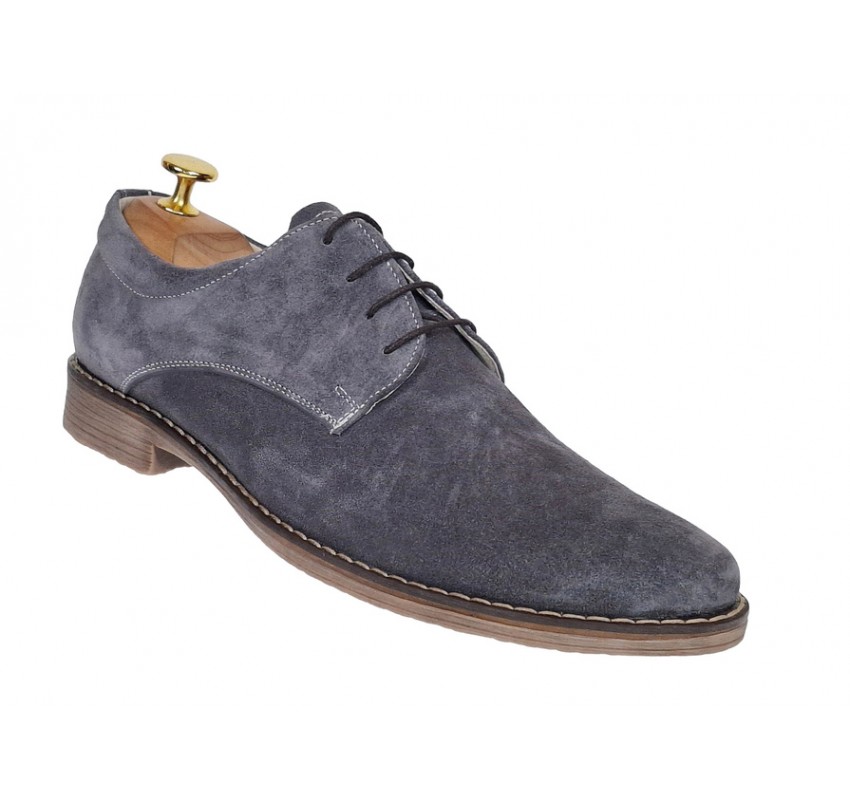 Oferta marimea 40 -Pantofi barbati casual din piele naturala intoarsa gri, LPAGRIVEL2