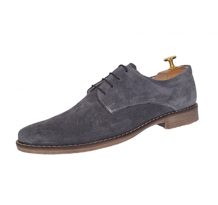 Oferta marimea 40 -Pantofi barbati casual din piele naturala intoarsa gri, LPAGRIVEL2