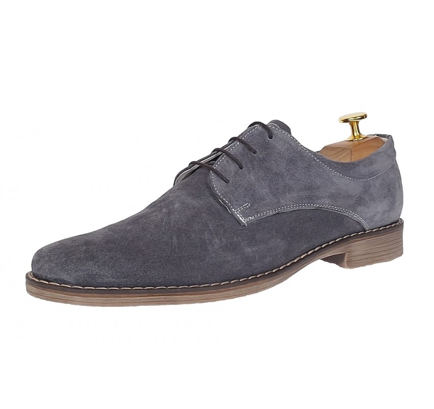 Oferta marimea 40 -Pantofi barbati casual din piele naturala intoarsa gri, LPAGRIVEL2