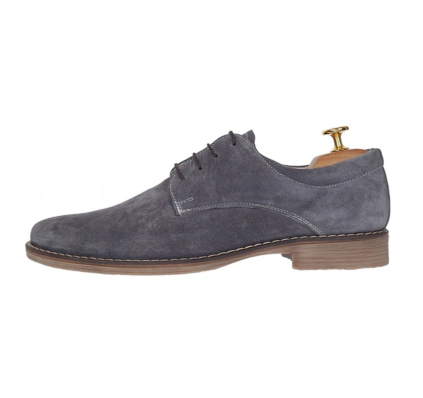 Oferta marimea 40 -Pantofi barbati casual din piele naturala intoarsa gri, LPAGRIVEL2