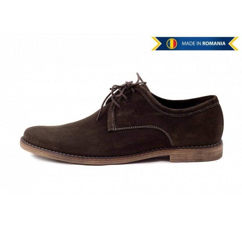 Oferta marimea 42 - Pantofi barbati, casual - eleganti din piele naturala intoarsa, maro - LPAMVEL