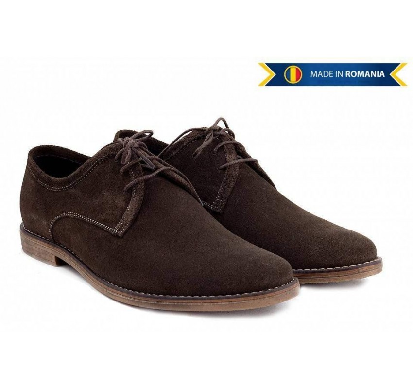 Oferta marimea 42 - Pantofi barbati, casual - eleganti din piele naturala intoarsa, maro - LPAMVEL