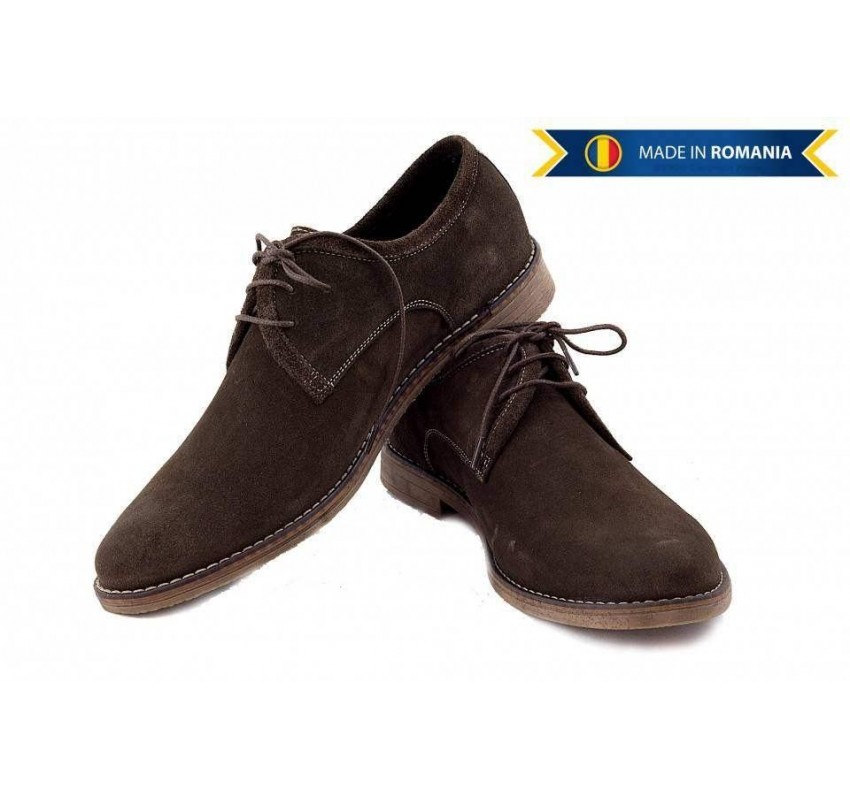 Oferta marimea 42 - Pantofi barbati, casual - eleganti din piele naturala intoarsa, maro - LPAMVEL