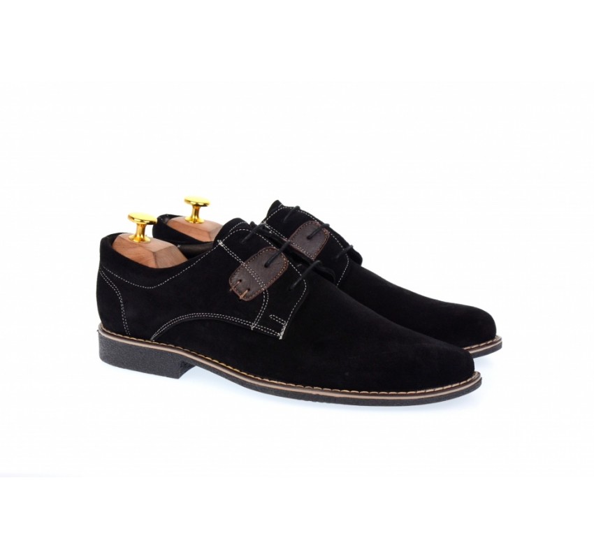 Oferta marimea 41, pantofi casual din piele naturala intoarsa de culoare neagra - LPANM