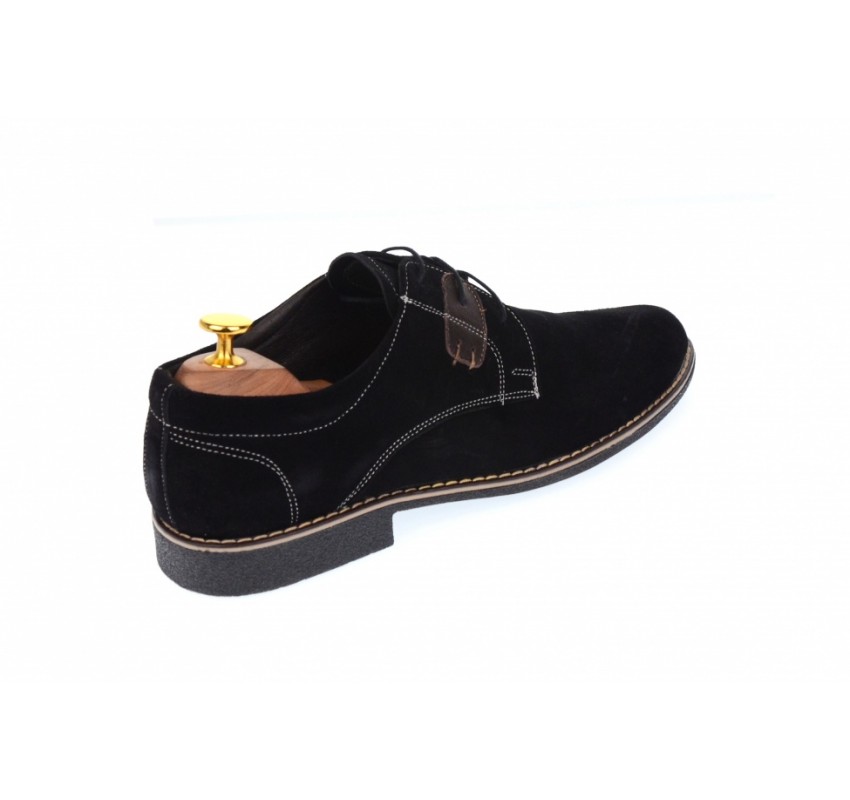 Oferta marimea 41, pantofi casual din piele naturala intoarsa de culoare neagra - LPANM