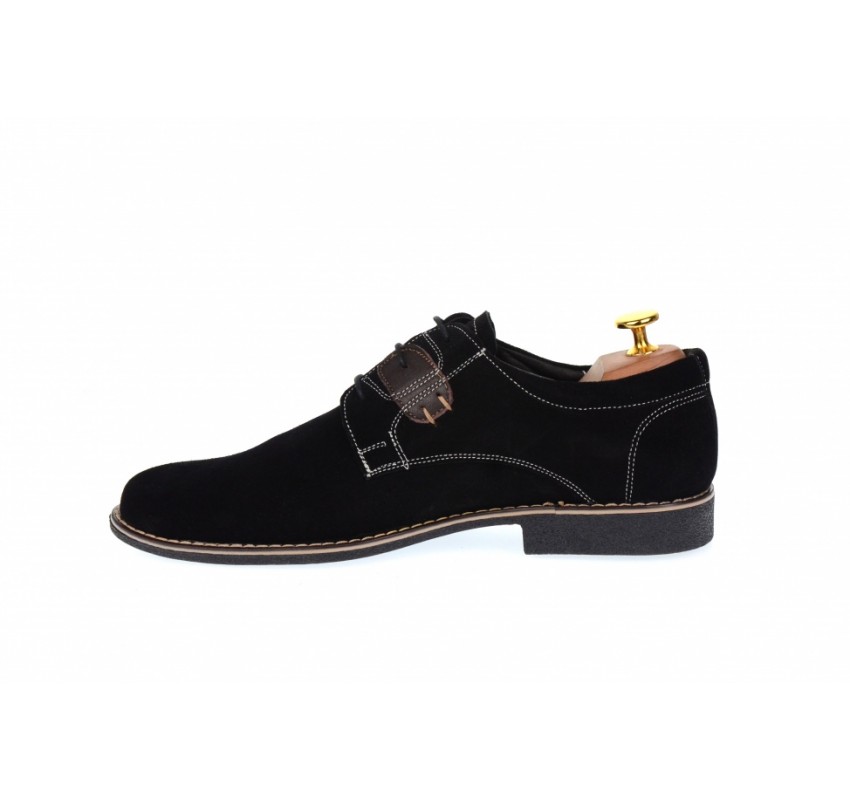 Oferta marimea 41, pantofi casual din piele naturala intoarsa de culoare neagra - LPANM