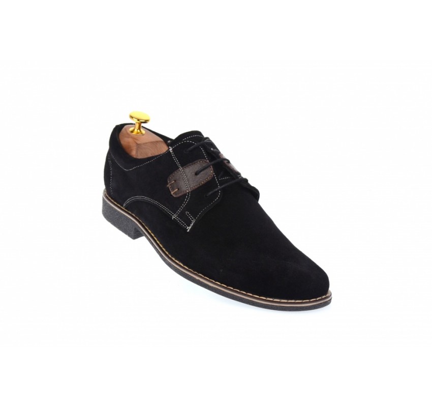 Oferta marimea 41, pantofi casual din piele naturala intoarsa de culoare neagra - LPANM