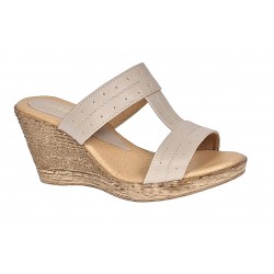 OFERTA!  marimea 37,  38 -  Papuci dama din piele naturala cu platforme de 7cm Bej LPAP300BEJ