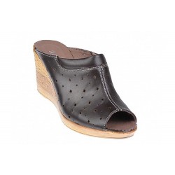 Marimea 39 - Saboti dama de vara din piele naturala maro cu perforatii -LPAPUCTEAM