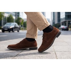 Oferta 42, 44 Pantofi barbati casual din piele naturala intoarsa maro brun LPAVELMARO