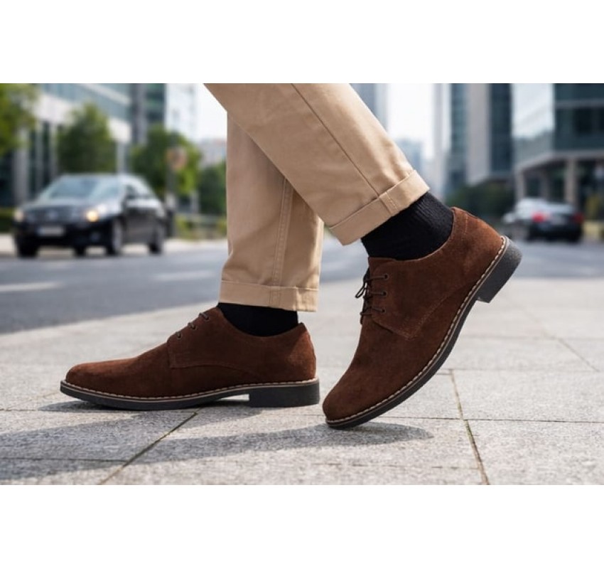 Oferta 42, 44 Pantofi barbati casual din piele naturala intoarsa maro brun LPAVELMARO