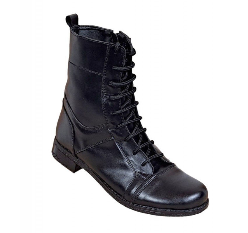 Reducere marimea 38 Ghete dama casual din piele naturala cu siret si fermoar Negru LROV217N