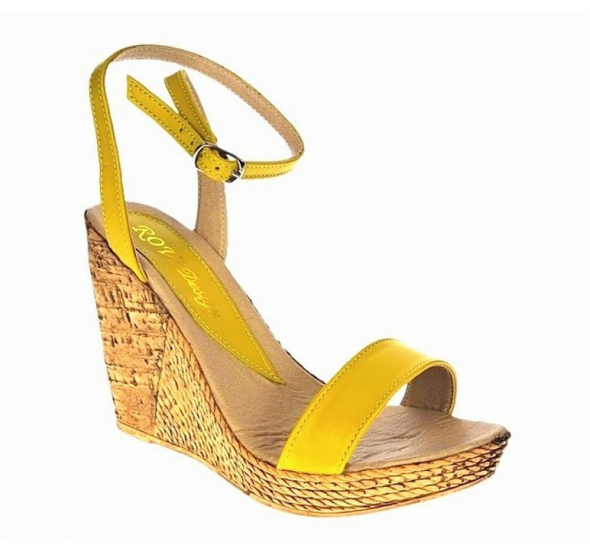 Sandale dama din piele naturala cu platforme de 10 cm - Model Galben L