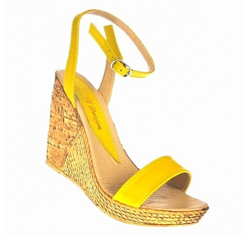 Sandale dama din piele naturala cu platforme de 10 cm - Model Galben L