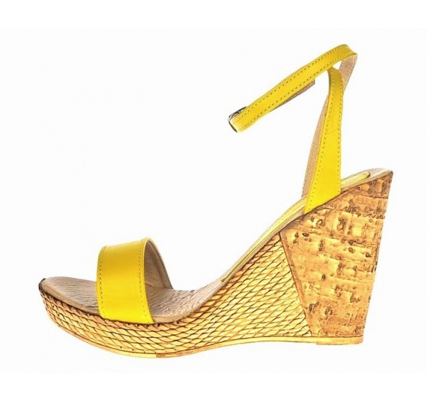 Sandale dama din piele naturala cu platforme de 10 cm - Model Galben L