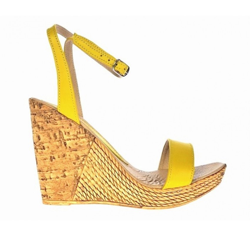 Sandale dama din piele naturala cu platforme de 10 cm - Model Galben L