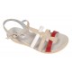 Oferta Sandale dama din piele naturala de 5 cm Bej Rosu Alb - LS12RBA