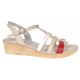 Oferta Sandale dama din piele naturala de 5 cm Bej Rosu Alb - LS12RBA