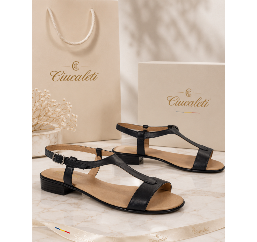 Marimea 39, 40 Sandale dama negre din piele naturala box LS16NBOX2