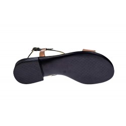 Sandale dama din piele naturala lacuita, nud - negru LS16NNUDL